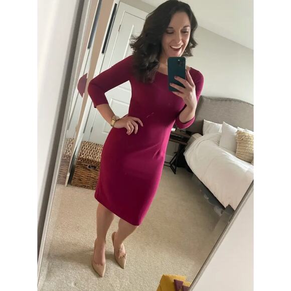 Black Halo Rowan Sheath‎ Dress Pink Pleated Boat Neck 3/4 Sleeve Sz 4 - Picture 3 of 13